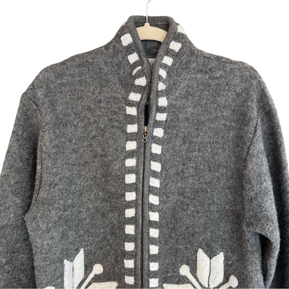 Vintage Laura Leigh Snowflake Boiled Wool Jacket Grey White Large Cozy Winter - Picture 2 of 4